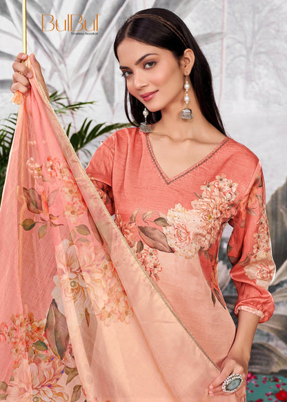 Elegant Tasneem Silk Teal & Peach Kurta Set with Dupatta – Festive Party Wear Outfit for Women