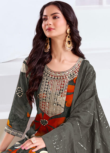 BulBul Roli Floral Printed Red & Grey Rayon Salwar Suit for Women | Elegant Ethnic Wear Set