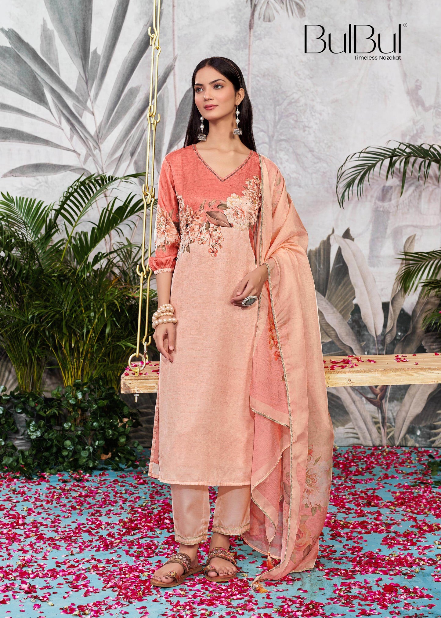 Elegant Tasneem Silk Teal & Peach Kurta Set with Dupatta – Festive Party Wear Outfit for Women
