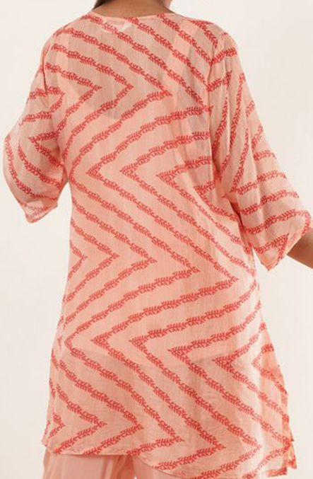 Floral Printed Organza Mirror Work V-Neck Straight Kurta With Trousers