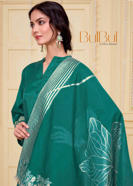 Kuhu Green & Mustard Viscose Kurta Set with Dupatta - Festive Ethnic Wear