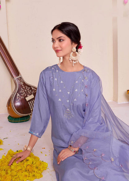 Roshni Muslin Yellow and Purple Kurta Set with Dupatta – Elegant Women’s Ethnic Wear Outfit