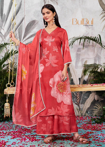 Farida Grey & Red Silk Kurta Set with Dupatta – Elegant Women's Ethnic Ensemble for Festive & Party Wear