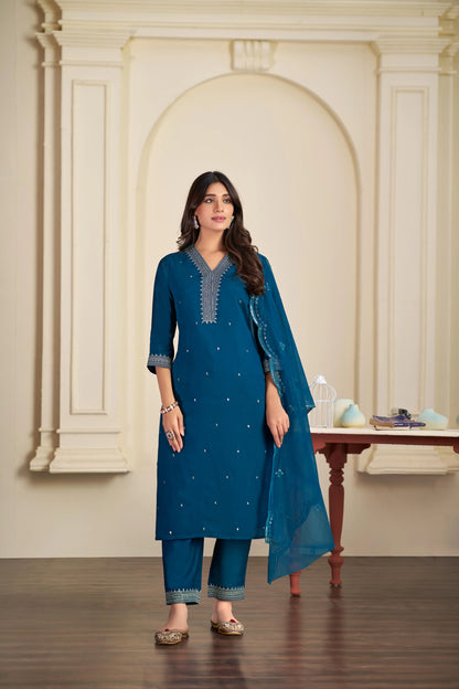 BulBul Ragini Solid Teal Pink Roman Silk Salwar Suit for Women | Elegant Festive Ethnic Wear Set - warehousetech13