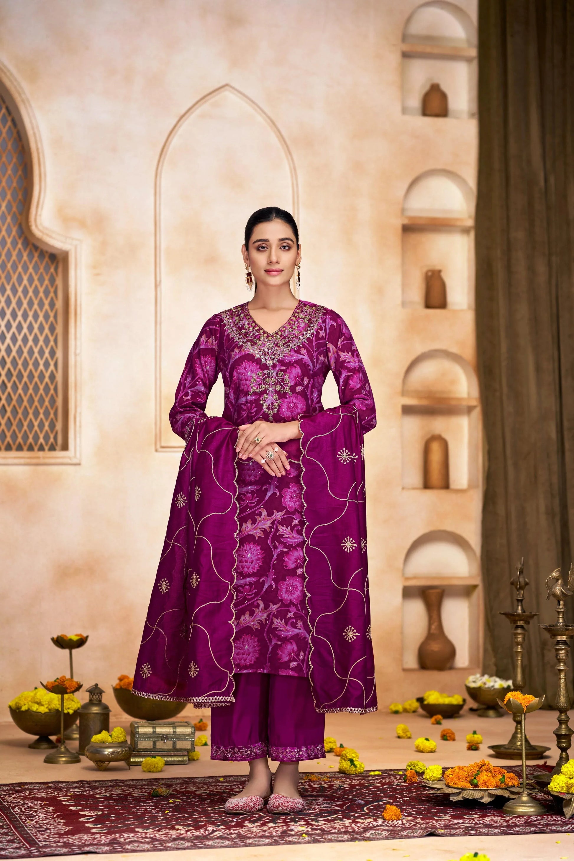 Rashmi Chanderi Navy & Pink Kurta Set with Dupatta - Elegant Modal Fabric Ethnic Wear - warehousetech13
