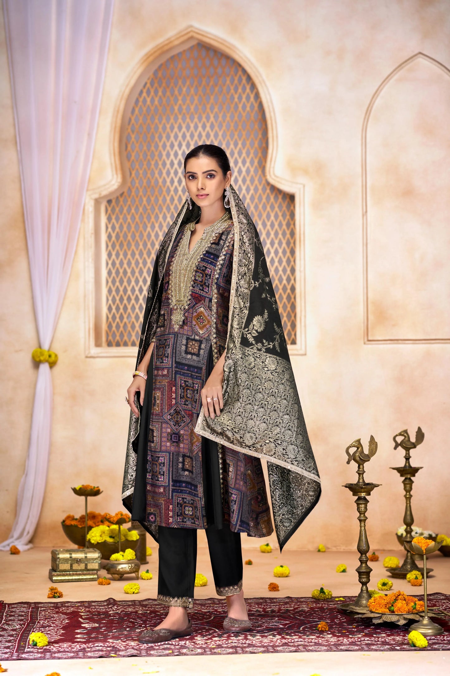 Rashmi Black Kurta and Dupatta Set - Traditional Indian Wear for Women - warehousetech13