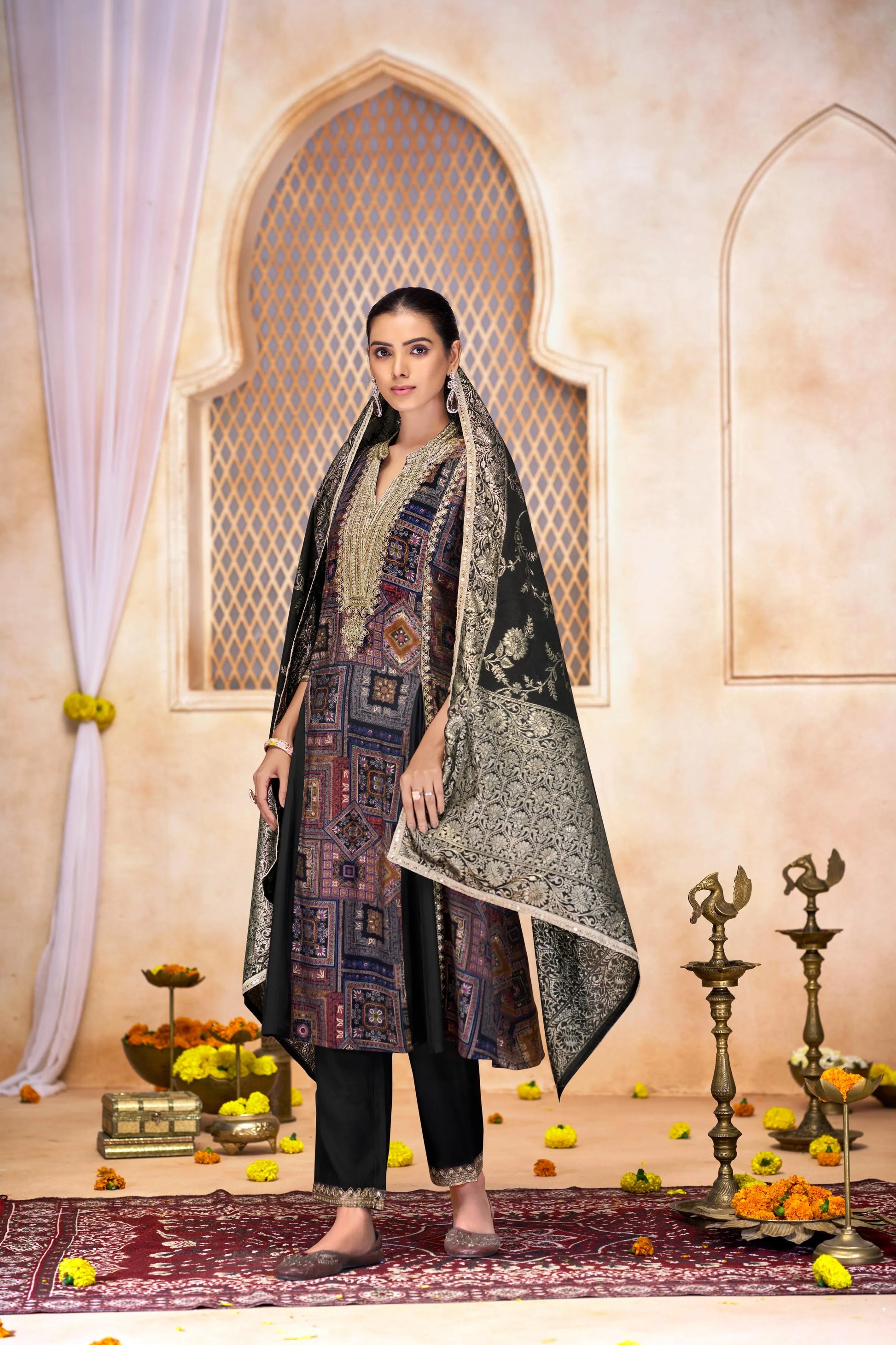 Rashmi Black Kurta and Dupatta Set - Traditional Indian Wear for Women - warehousetech13