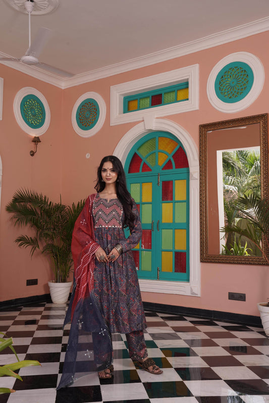 Torani Chanderi Red Kurta Set with Dupatta - Elegant Ethnic Wear for Women