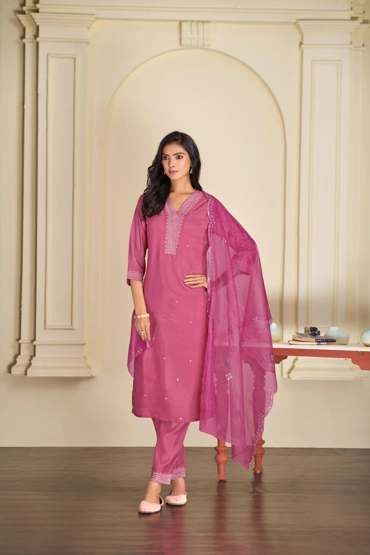 BulBul Ragini Solid Teal Pink Roman Silk Salwar Suit for Women | Elegant Festive Ethnic Wear Set - warehousetech13