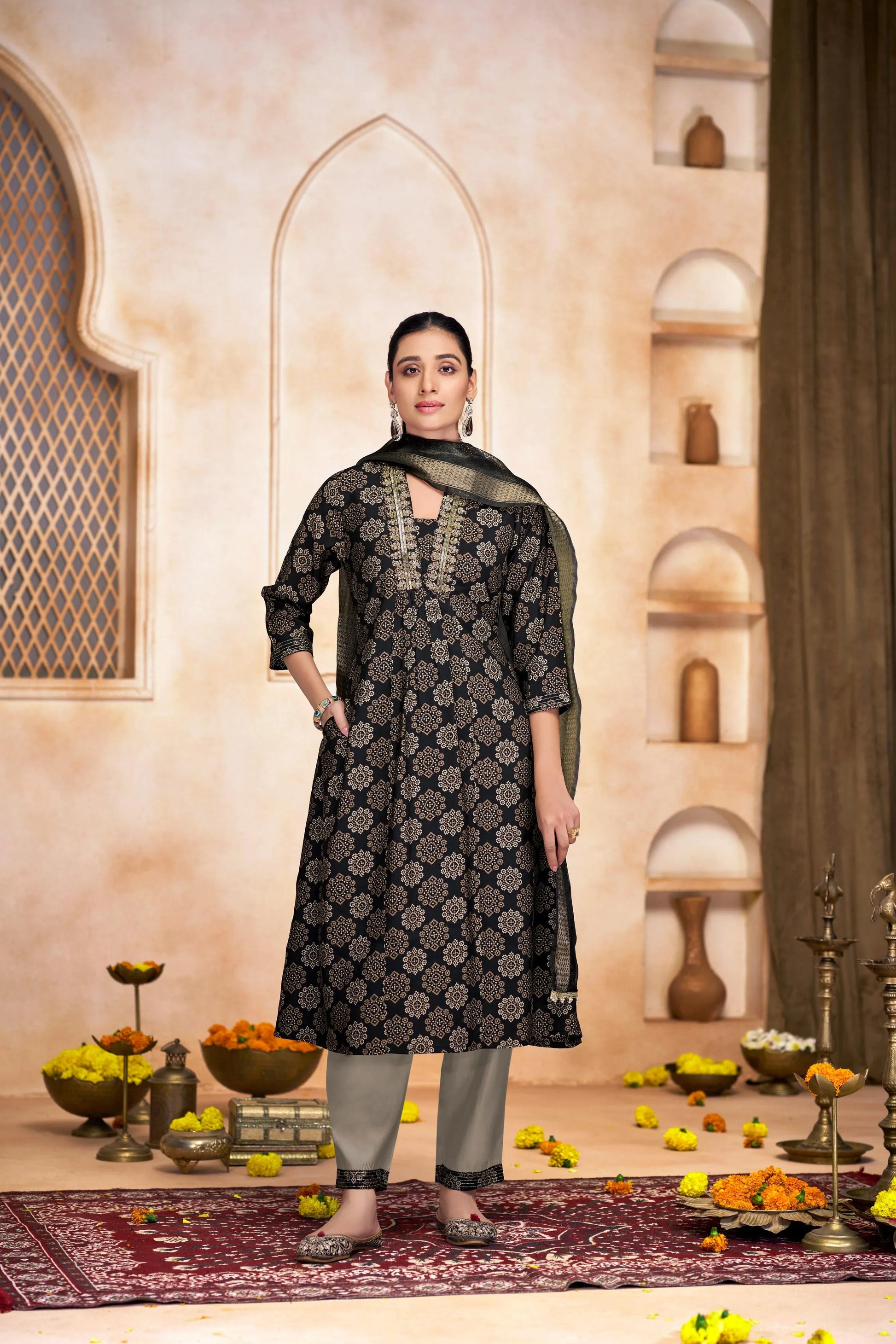 Rashmi Black & Blue Kurta Dupatta Set – Stylish Indian Ethnic Outfit - warehousetech13