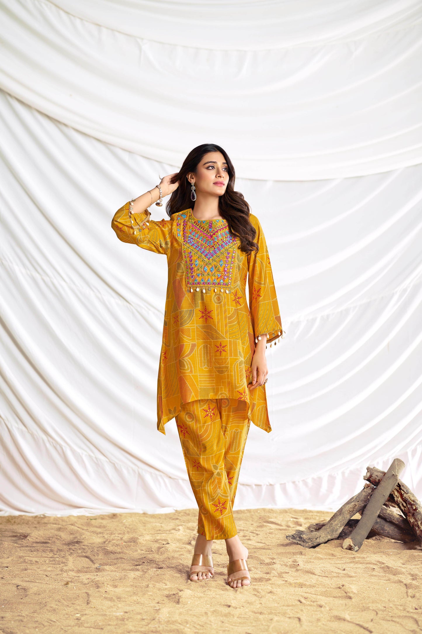Ashka Chanderi Co-Ord Set in Fuschia & Mustard – Elegant Ethnic Wear, Lightweight & Stylish