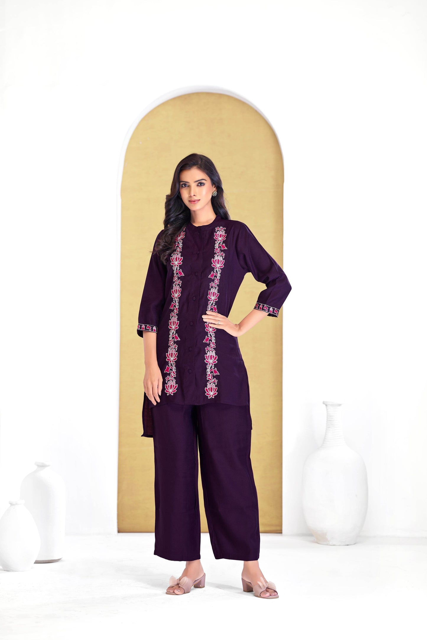 Deepti Olive & Purple Modal Chanderi Co-Ord Set for Women