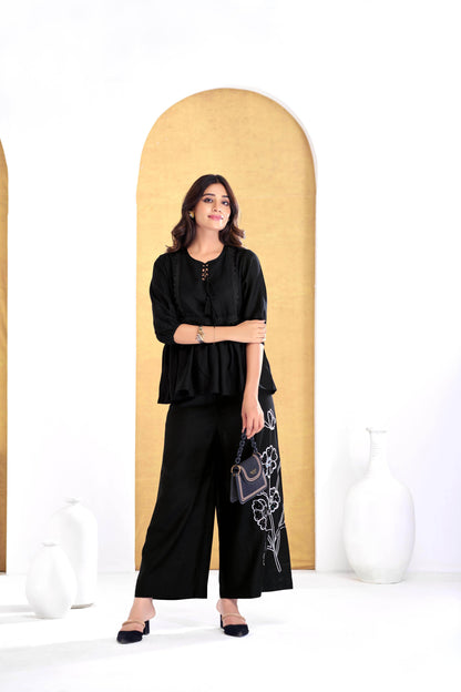 Nira Iceblue & Black Two-Piece Co-Ord Set for Women