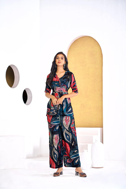 Kalki Green & Blue Modal Chanderi Women's Co-Ord Set – Elegant Ethnic Wear