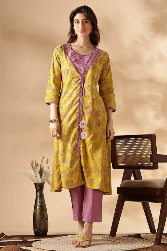 Women's Karina Mustard Cotton Kurta Set with Dupatta – Traditional Ethnic Ensemble