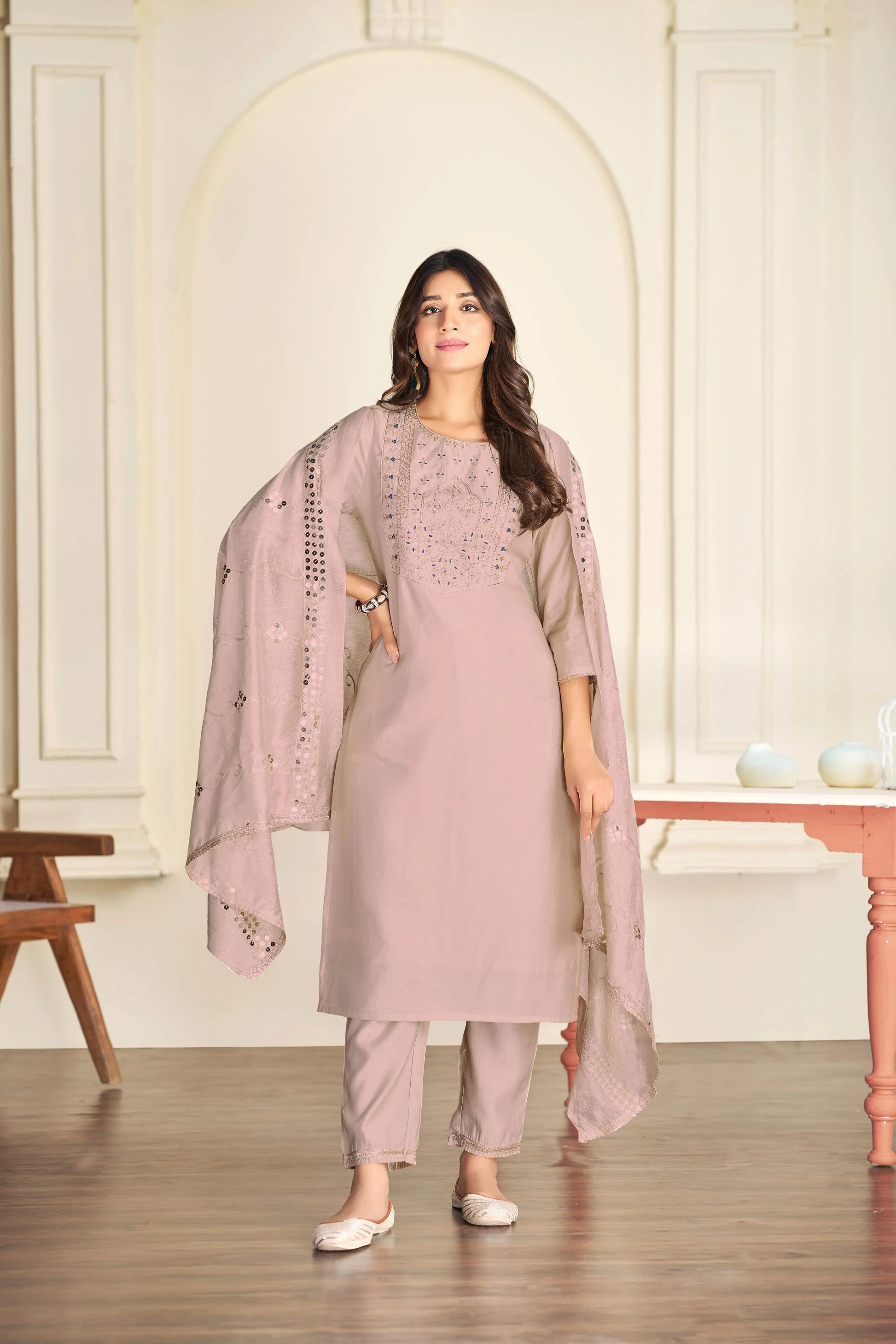 Prachi Silk Teal & Beige Kurta Set with Dupatta for Women - warehousetech13