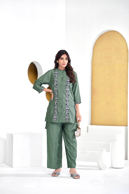 Deepti Olive & Purple Modal Chanderi Co-Ord Set for Women