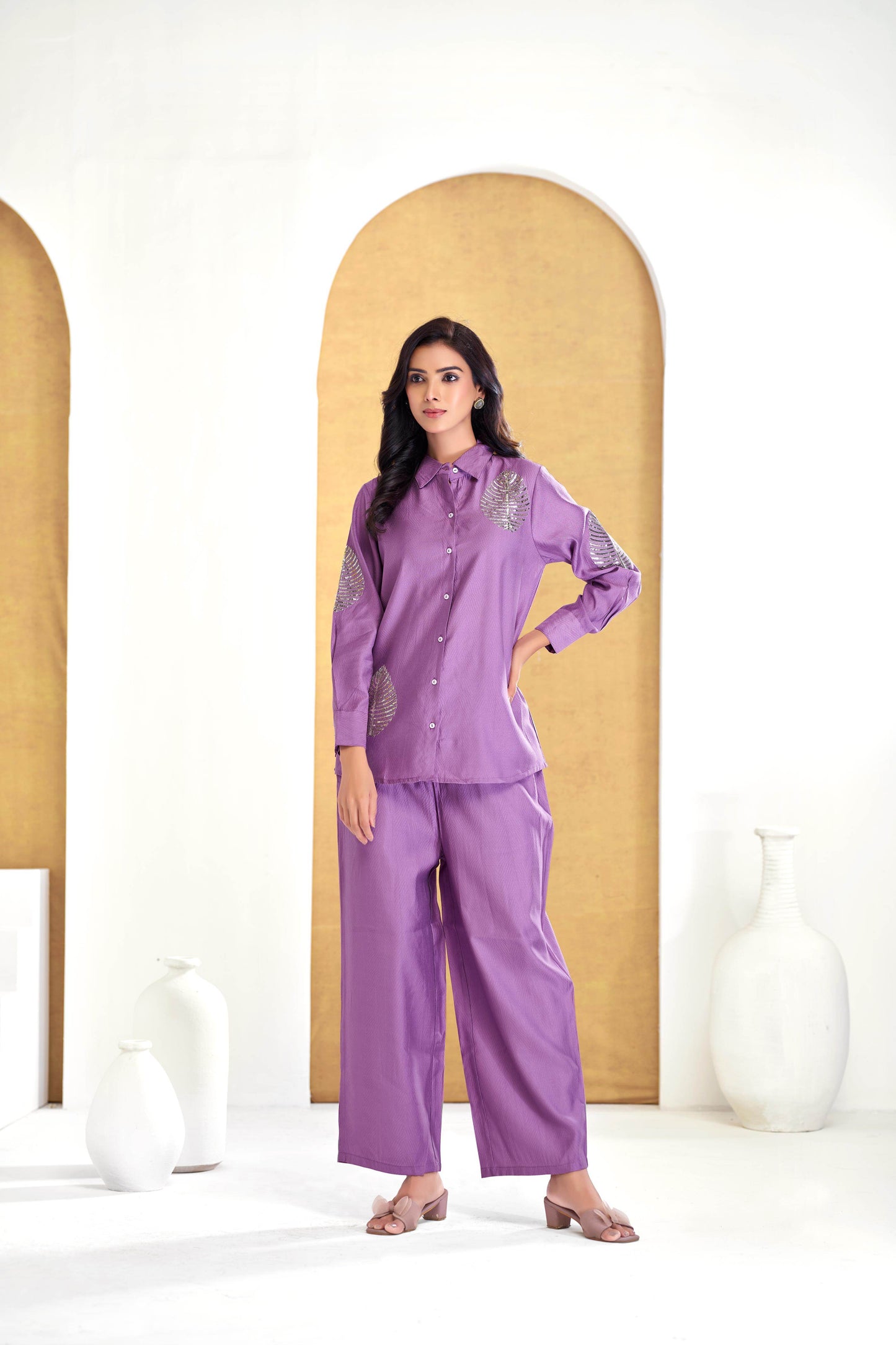 Saroj Purple & Mustard Chanderi Co-Ord Set for Women - Elegant Ethnic Wear