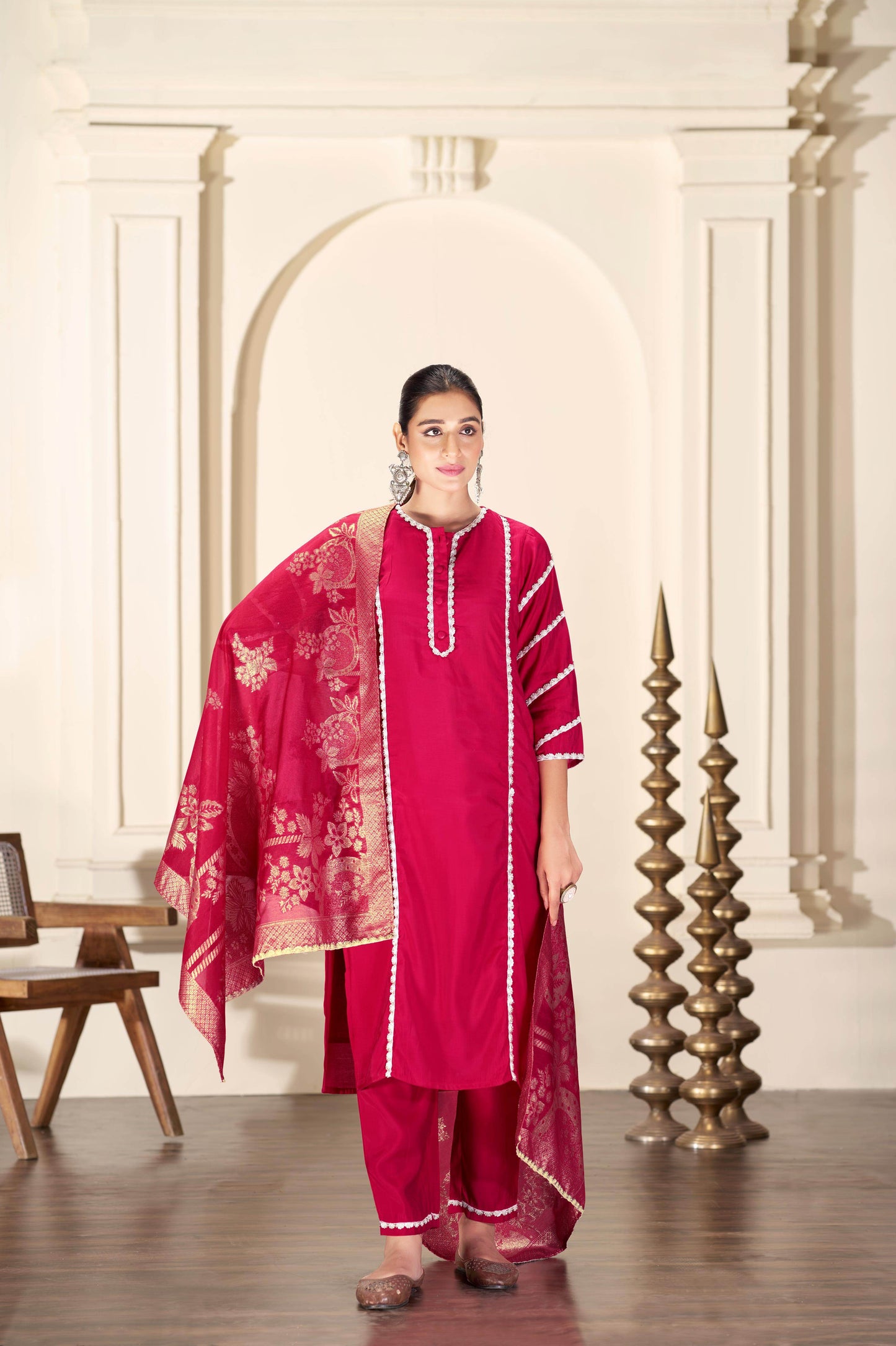 Almina Navy & Red Silk Kurta Set with Dupatta | Festive Ethnic Wear for Women