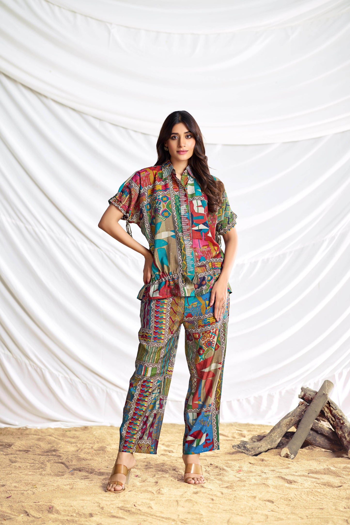 Kate Beige & Brown Chanderi Co-Ord Set - Elegant Modal Fabric Ethnic Wear