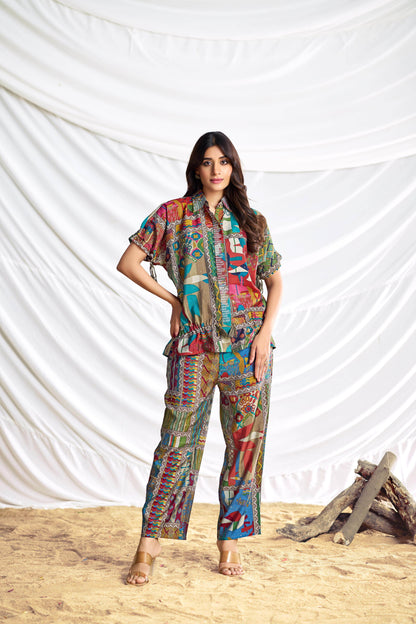 Kate Beige & Brown Chanderi Co-Ord Set - Elegant Modal Fabric Ethnic Wear