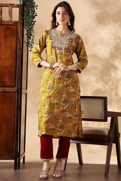 Alfina Yellow & Red Rayon Kurta Set with Dupatta for Women | Festive Ethnic Wear | Stylish Printed Kurta Set