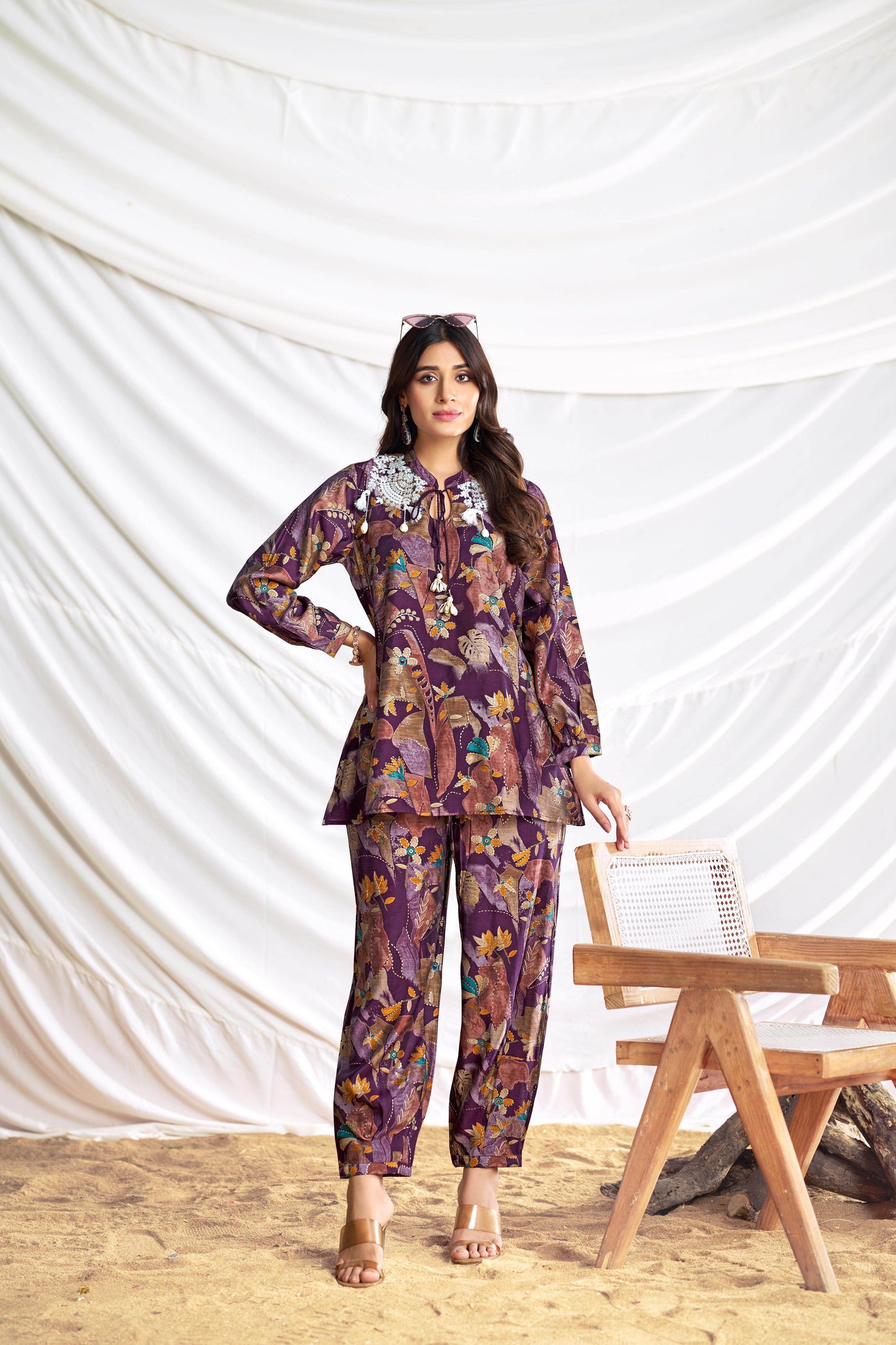 Nilisha Purple & Teal Chanderi Co-Ord Set – Premium Lightweight Ethnic Wear for Women