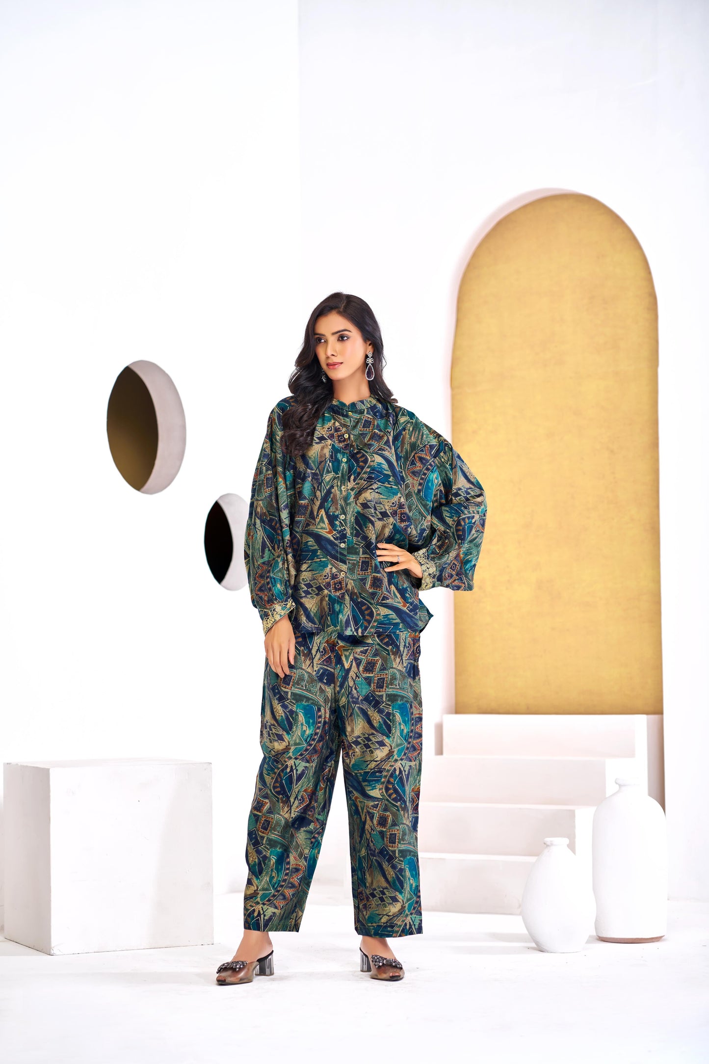 Nilisha Purple & Teal Chanderi Co-Ord Set – Premium Lightweight Ethnic Wear for Women