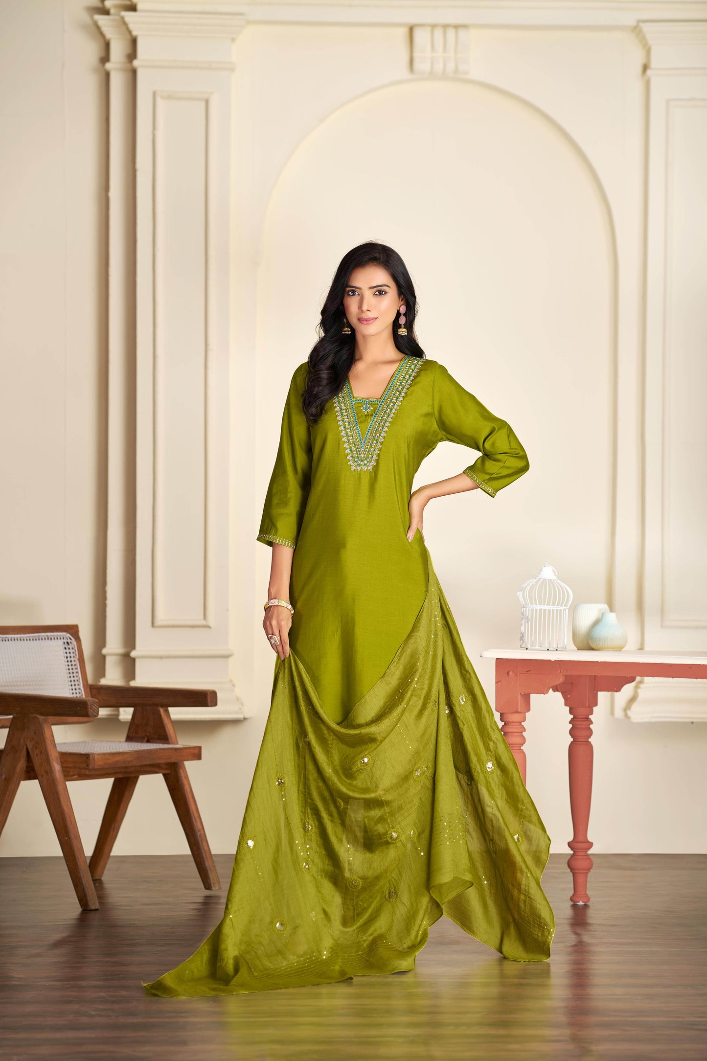 Tapasya Silk Purple and Green Kurta Set with Dupatta | Elegant Festive Wear for Women