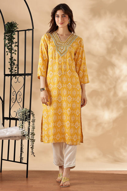 BulBul Sagarika Printed Yellow & Red Rayon Salwar Suit - Soft Breathable Ethnic Wear for Women