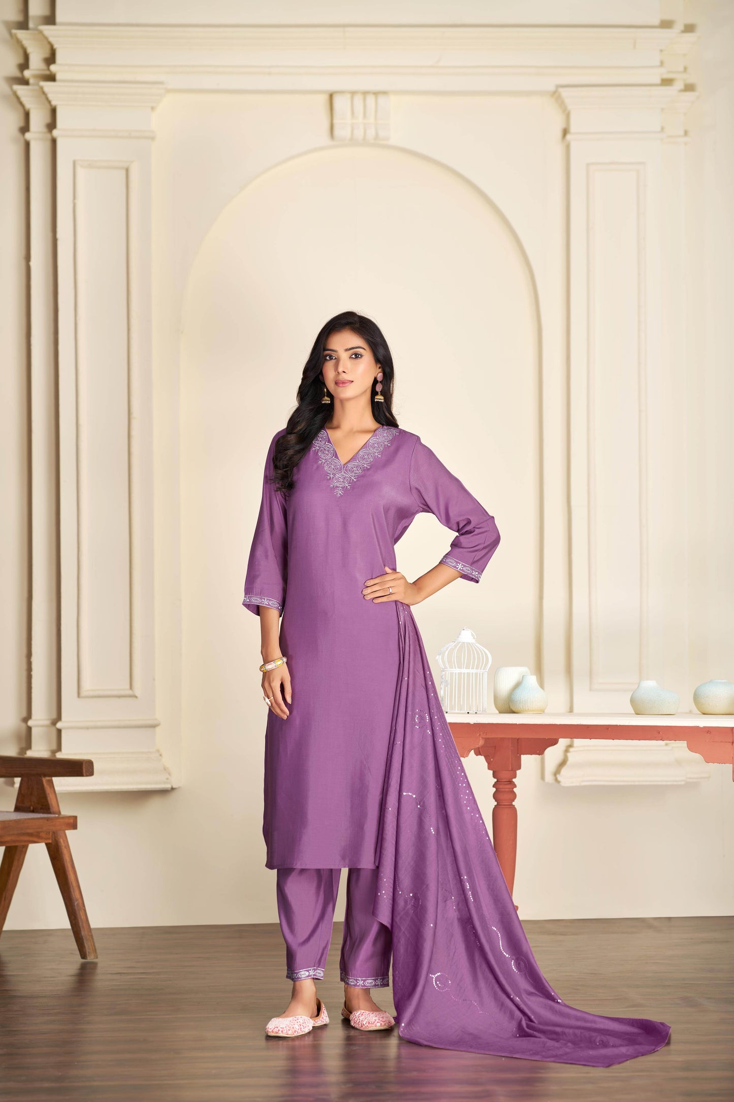 Mira Rust & Purple Silk Kurta Set with Dupatta – Elegant Festive Ethnic Wear for Women