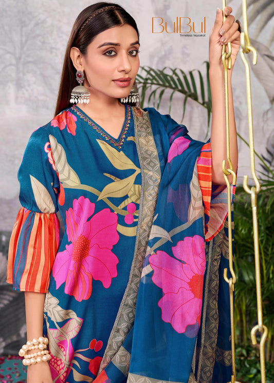 Rani Blue & Mustard Silk Kurta Set with Dupatta for Women – Elegant Festive & Party Wear Outfit