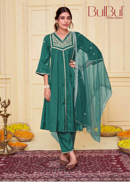 Praniti Viscose Mustard & Green Kurta Set with Dupatta for Women | Festive Ethnic Wear - warehousetech13