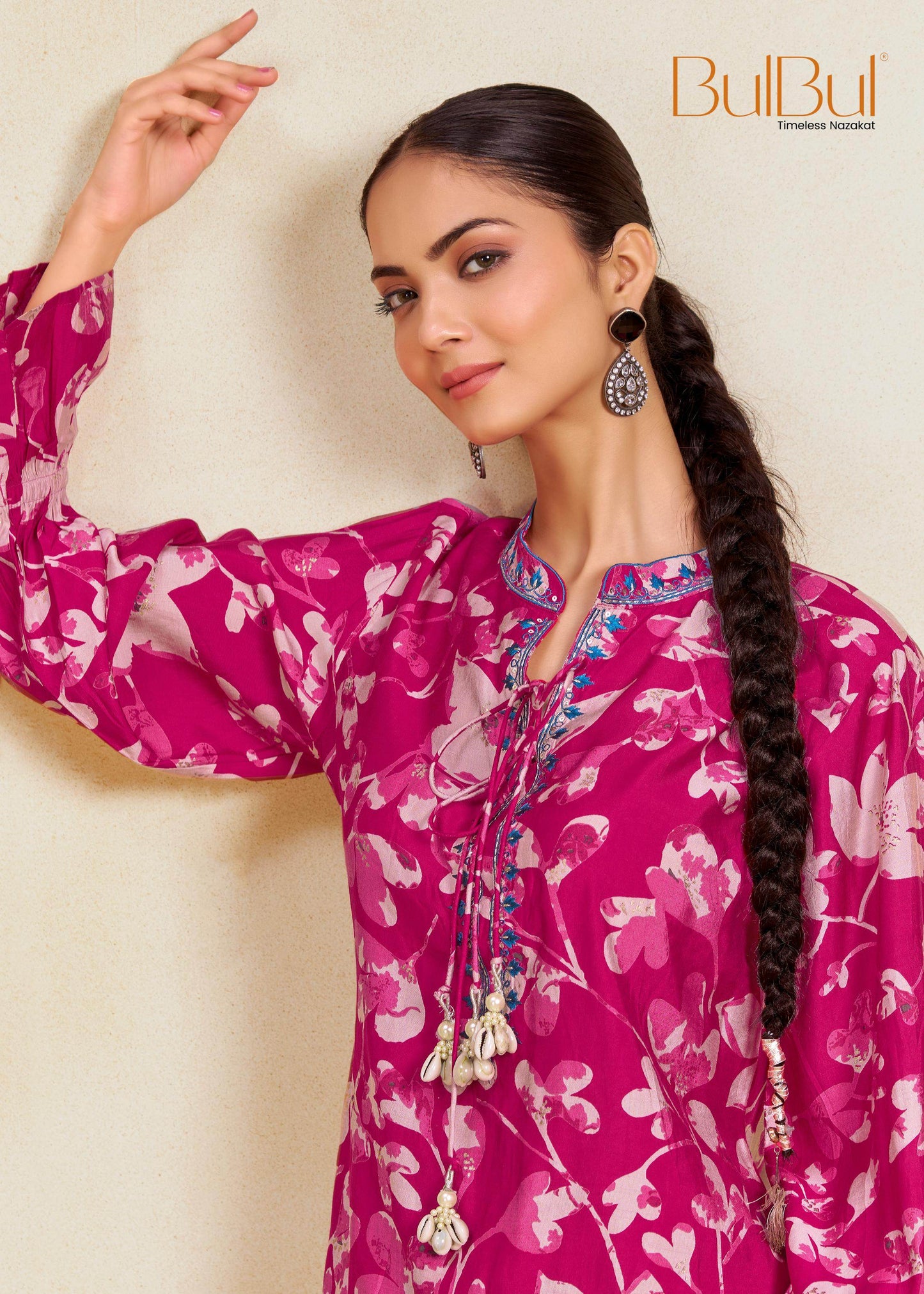 Preha Women's Mustard & Fuchsia Chanderi Co-Ord Set – Premium Silk Fabric