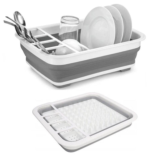 Collapsible Folding Silicone Dish Drying Drainer Rack With Spoon Fork Knife Storage Holder - warehousetech13
