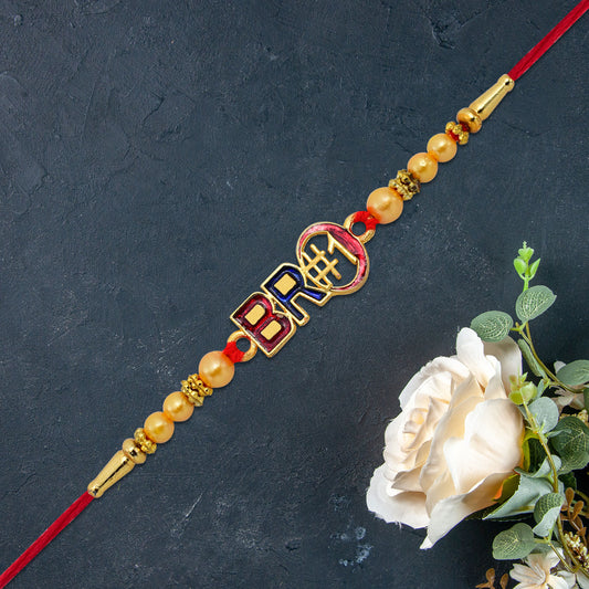 Bro 1 Rakhi With Golden Beads Enamel Finish - warehousetech13