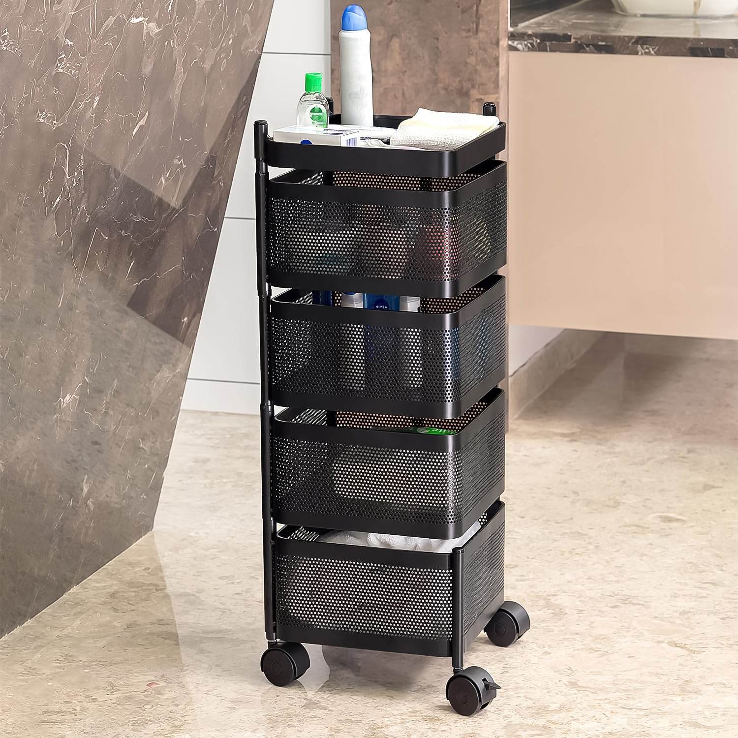 Metal Square High Quality Kitchen Trolley With Wheels (4 Layer 1 Pc) - warehousetech13
