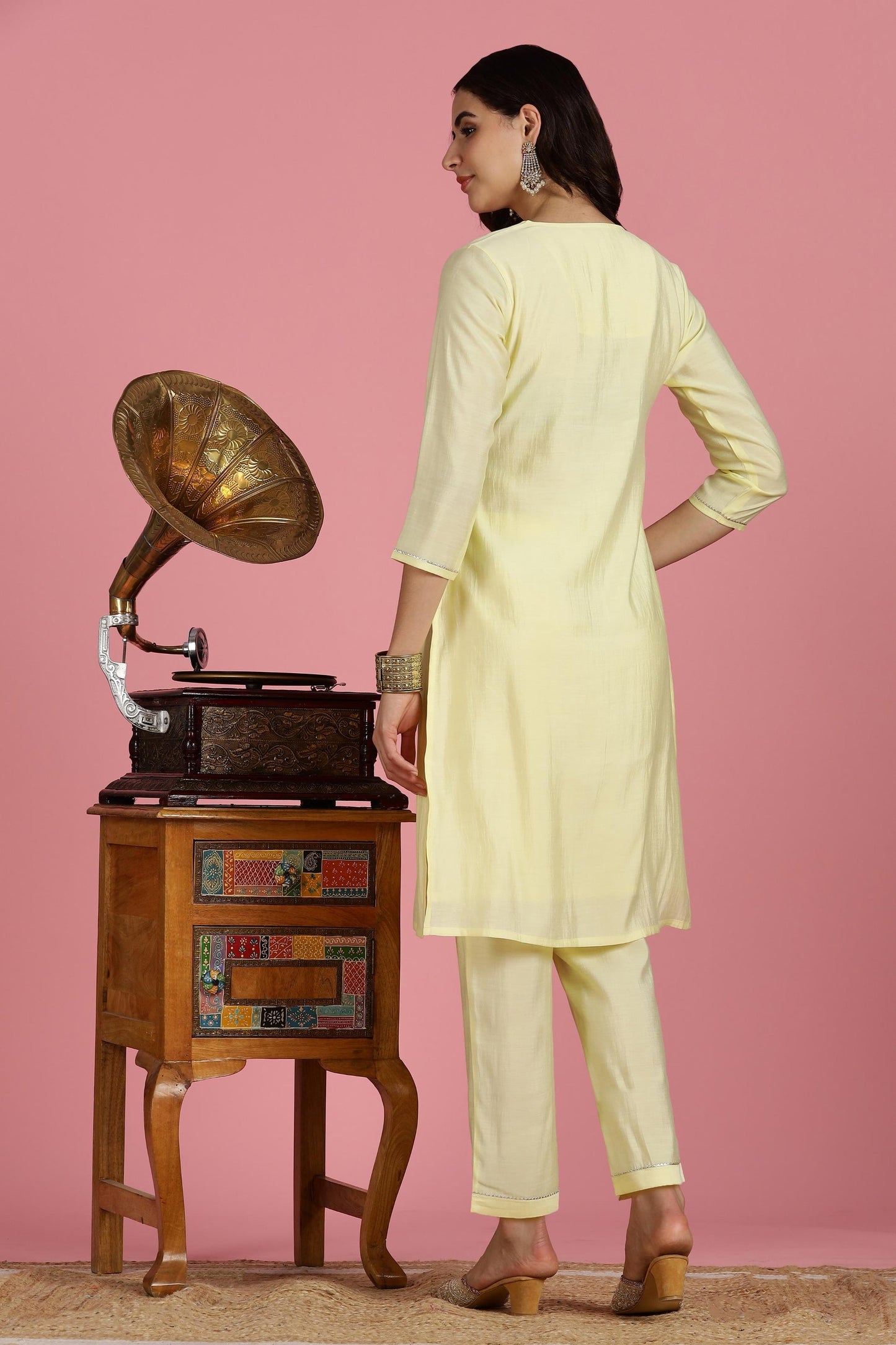 Butter Yellow Chanderi Silk Kurta Set with Resham Zari Floral Embroidery