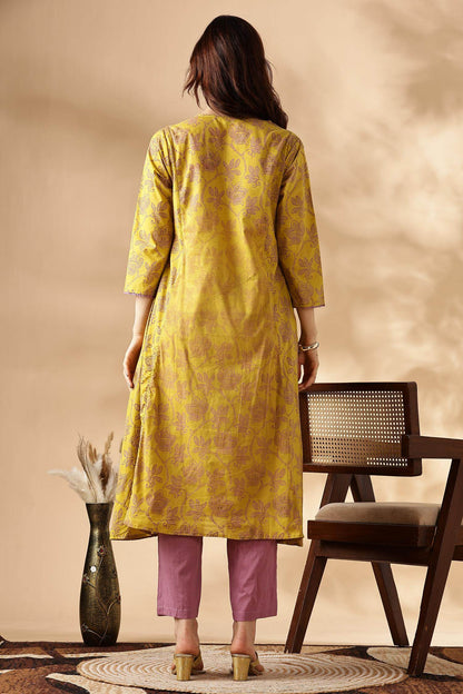 Women's Karina Mustard Cotton Kurta Set with Dupatta – Traditional Ethnic Ensemble