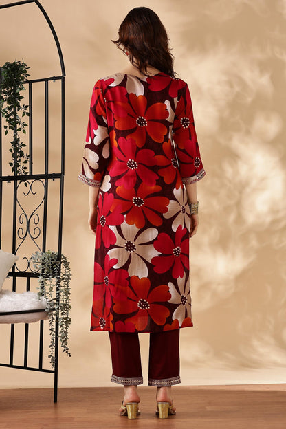 BulBul Roli Floral Printed Red & Grey Rayon Salwar Suit for Women | Elegant Ethnic Wear Set