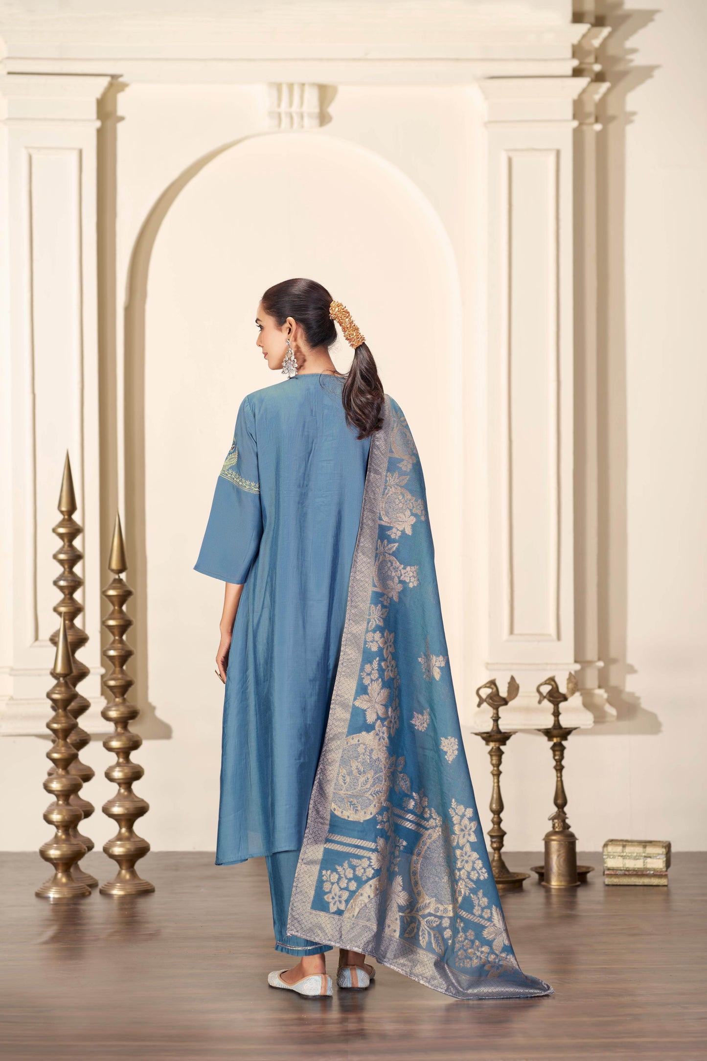 Shruti Silk Kurta Set with Dupatta - Wine & Ice Blue Ethnic Wear for Women