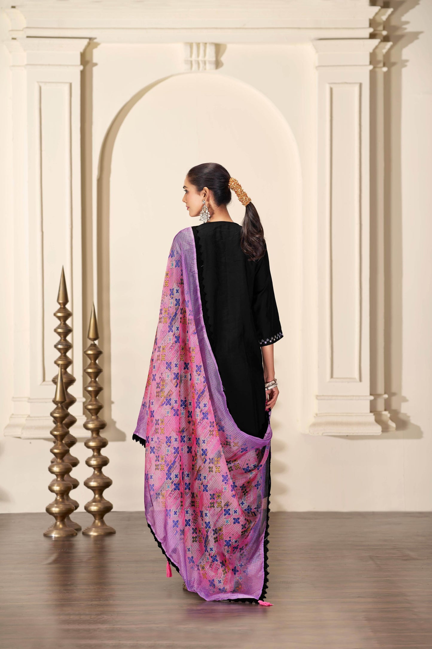 Bhumi Elegant Off-White & Black Silk Kurta Set with Dupatta for Women | Ethnic Festive Wear - warehousetech13