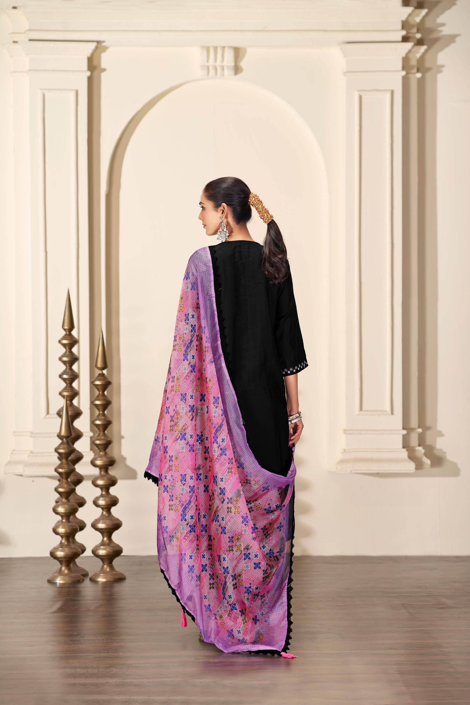 Bhumi Elegant Off-White & Black Silk Kurta Set with Dupatta for Women | Ethnic Festive Wear - warehousetech13