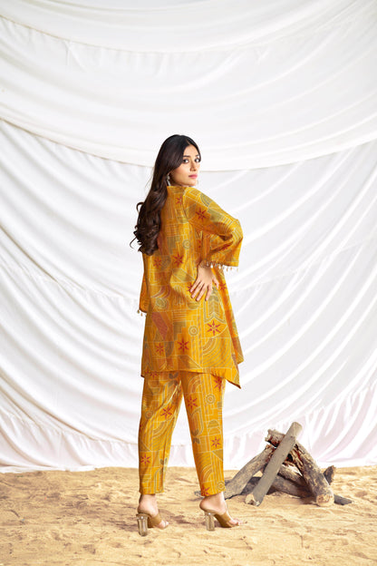 Ashka Chanderi Co-Ord Set in Fuschia & Mustard – Elegant Ethnic Wear, Lightweight & Stylish