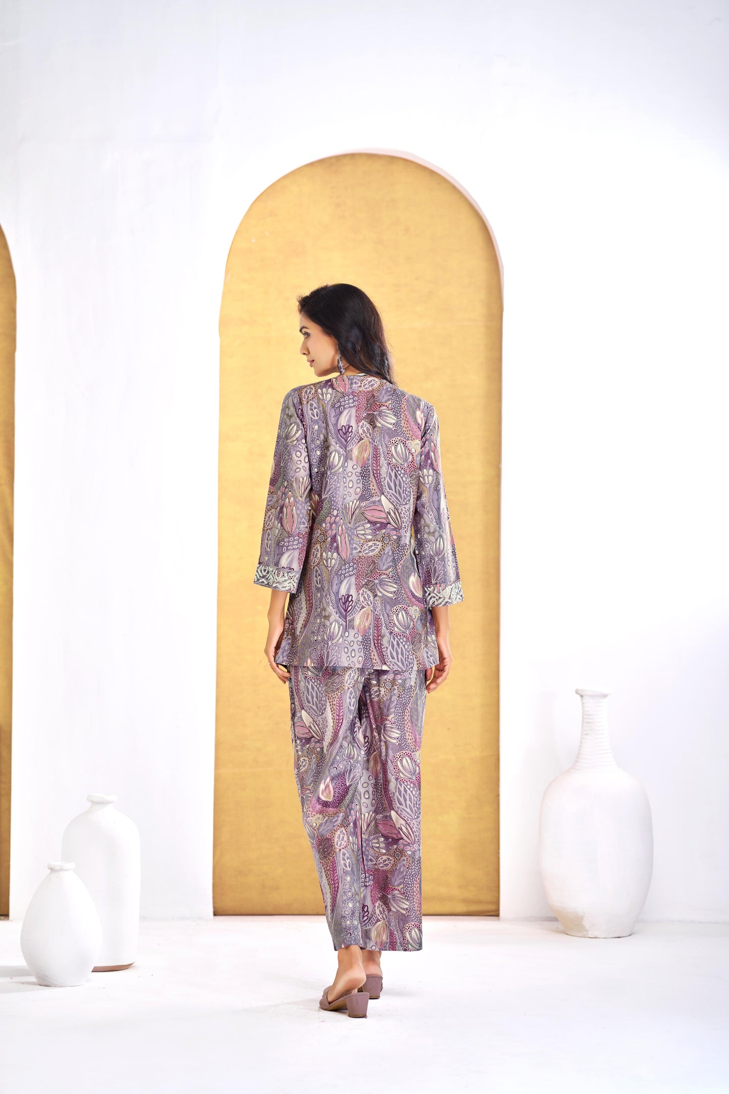 Saumya Mauve Rust Modal Chanderi Co-Ord Set with Embroidered Details