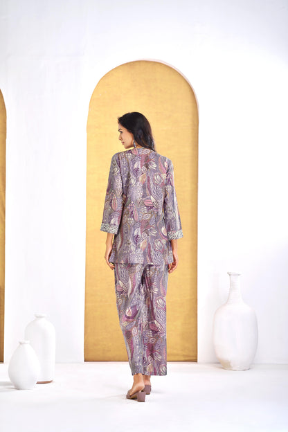 Saumya Mauve Rust Modal Chanderi Co-Ord Set with Embroidered Details