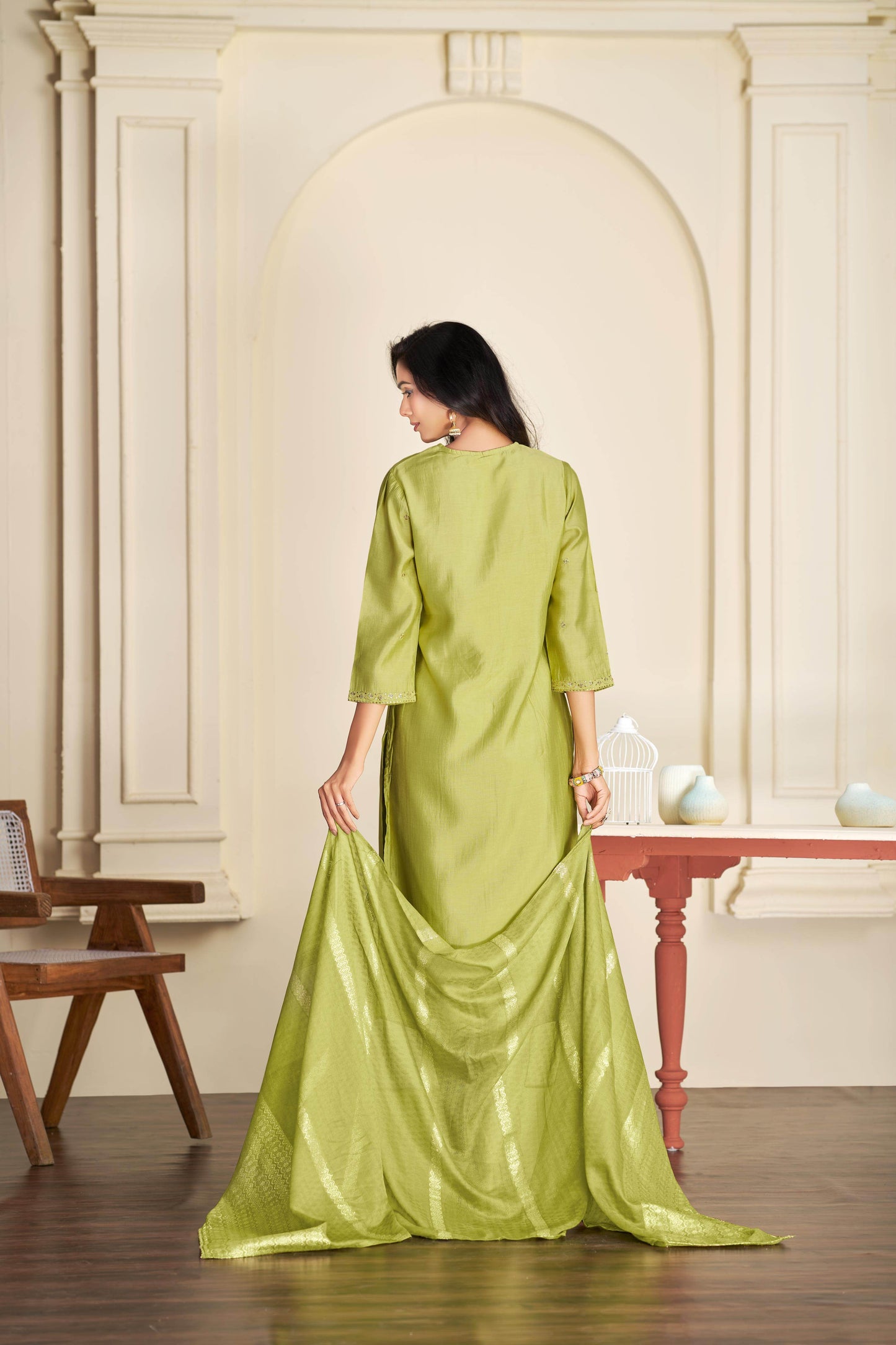 Nakshatra Green and Purple Silk Kurta Set with Dupatta – Elegant Festive Ethnic Wear for Women