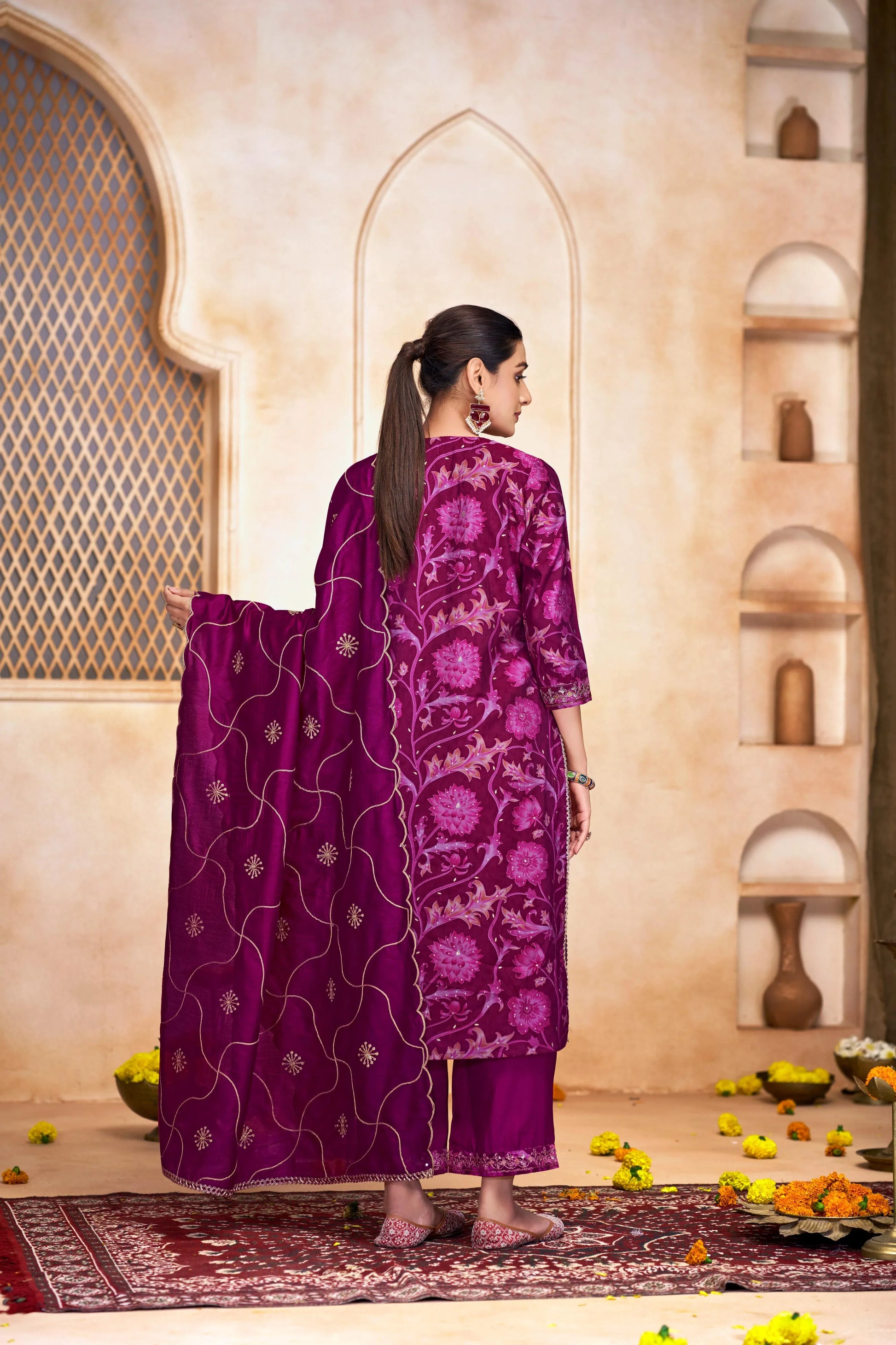 Rashmi Chanderi Navy & Pink Kurta Set with Dupatta - Elegant Modal Fabric Ethnic Wear - warehousetech13