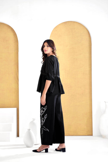 Nira Iceblue & Black Two-Piece Co-Ord Set for Women