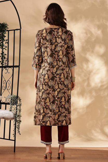 BulBul Areba Printed Wine & Olive Rayon Salwar Suit for Women – Elegant Ethnic Wear Set